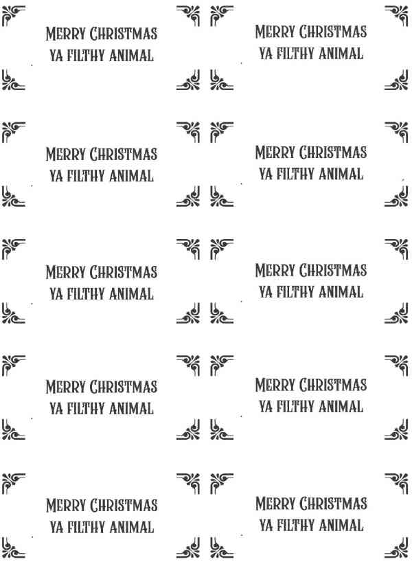 Christmas "Ya Filthy Animal" Gift Box Labels